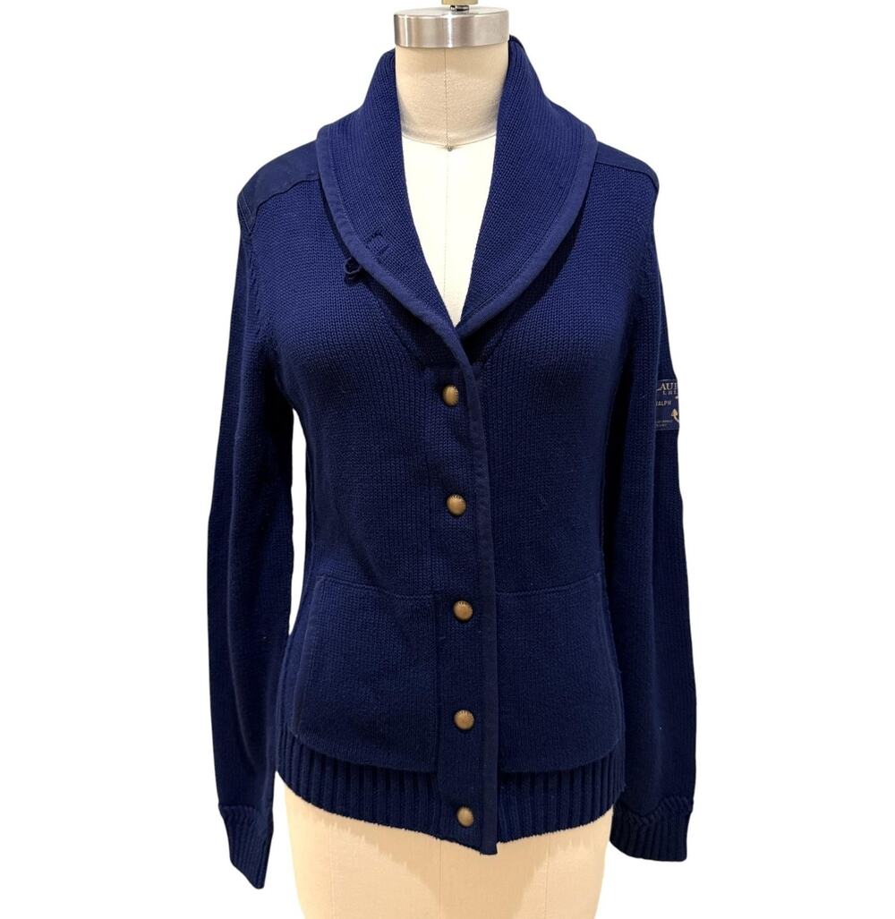 Lauren Jeans Co Ralph Lauren Cardigan Sweater Womens Medium Navy Shawl Collar
